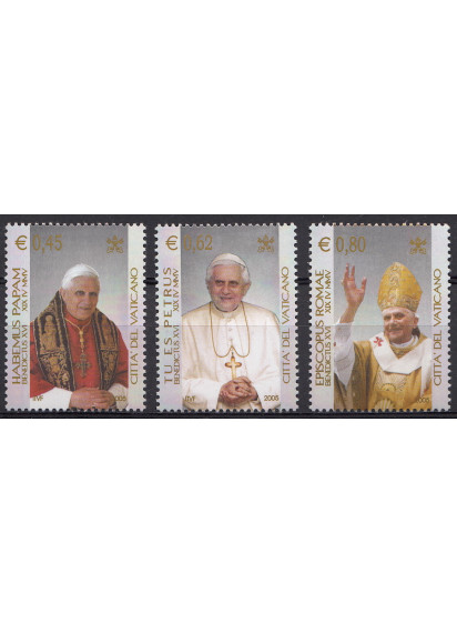 2005 Vaticano  Inizio Pontificato Benedetto XVI Serie 3 Valori Sassone 1375-7